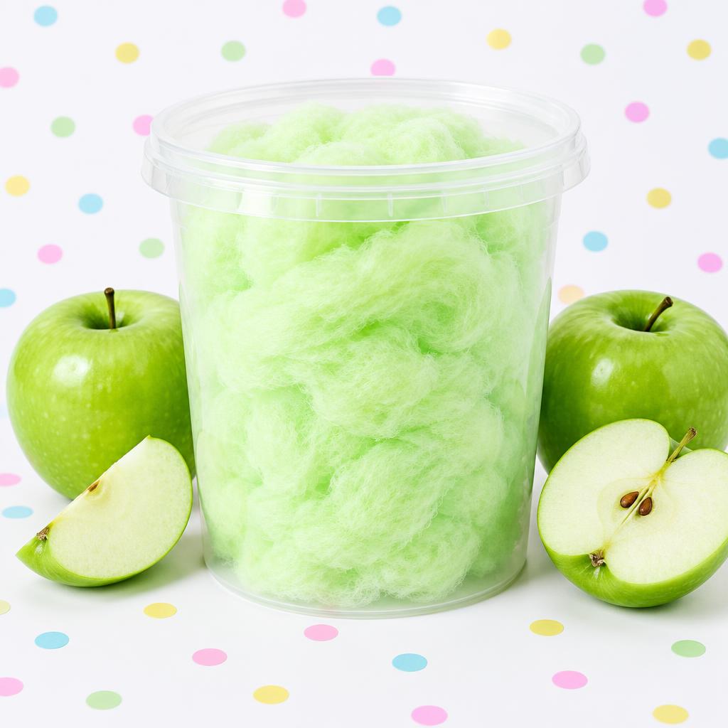 32 oz container of tangy green apple cotton candy