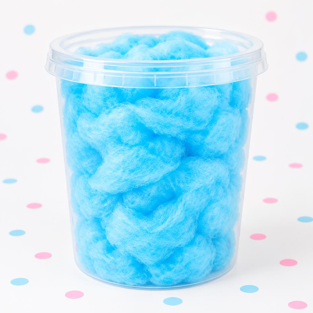 32 oz container of vibrant blue raspberry cotton candy