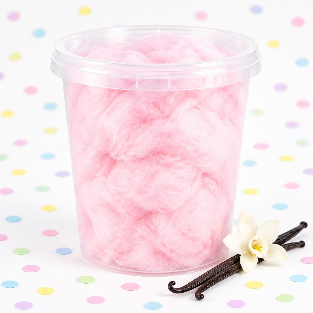 32 oz container of pastel pink vanilla cotton candy