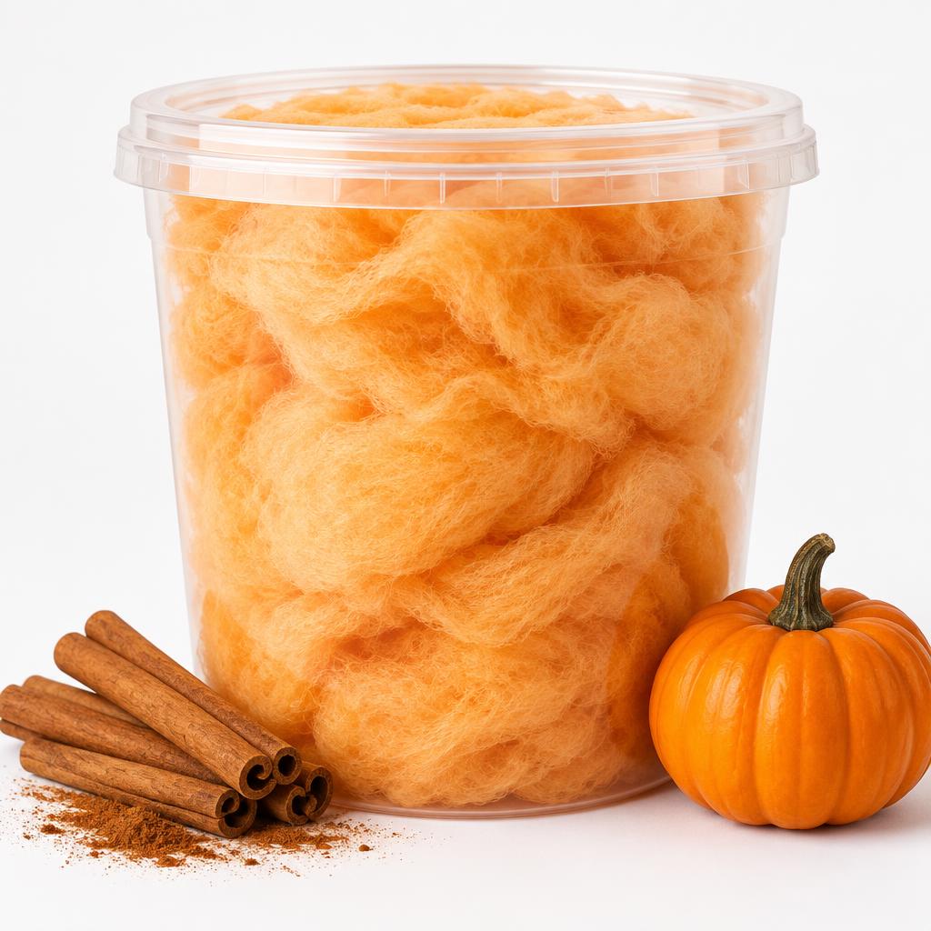 32 oz container of orange fall spice cotton candy